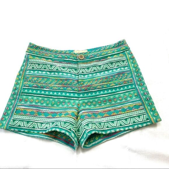 Anthropologie Elevenses Costa Aztec Embroidered shorts 0 Green - Picture 4 of 16